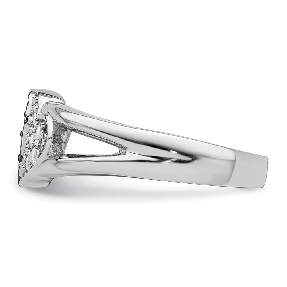 Sterling Silver Clear & Black CZ Hearts Ring