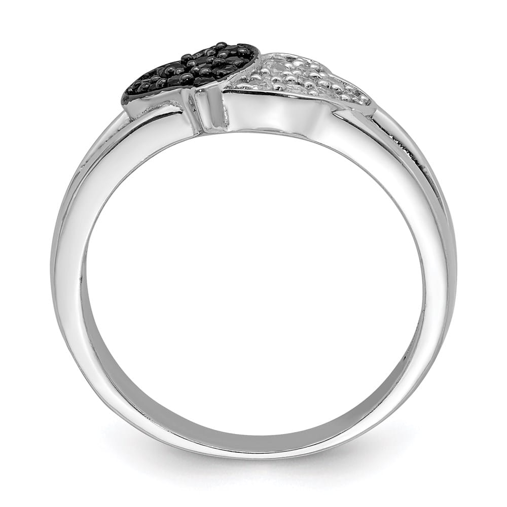 Sterling Silver Clear & Black CZ Hearts Ring