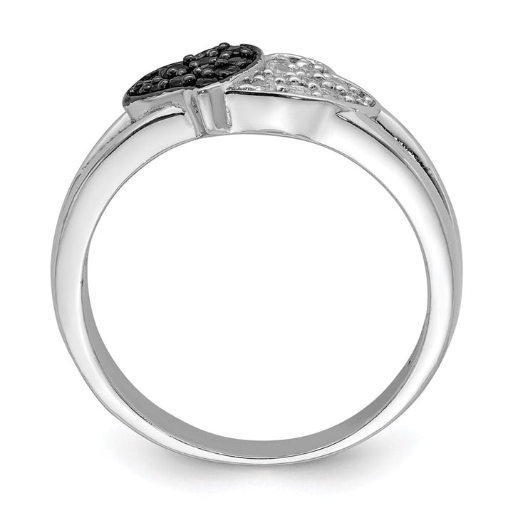 Sterling Silver Clear & Black CZ Hearts Ring