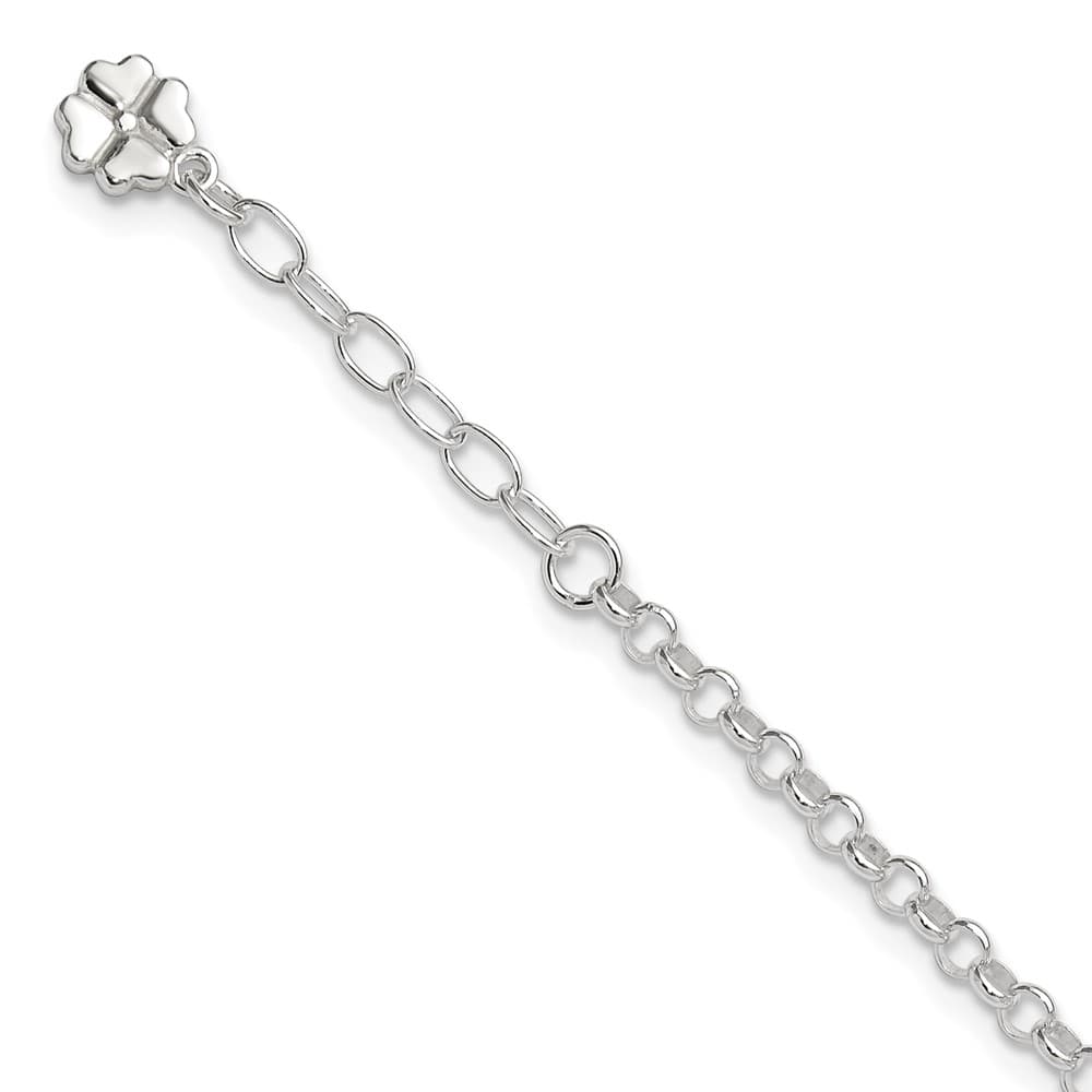 Sterling Silver Clover Dangle Anklet — .925 sterling silver, 10 inches long, 1 inch extension, 3.5 mm wide, lobster clasp, 3.98 g