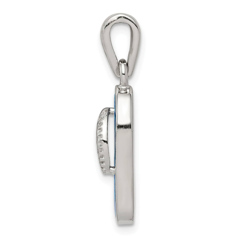 Sterling Silver Created Blue Inlay Opal Sandal Pendant