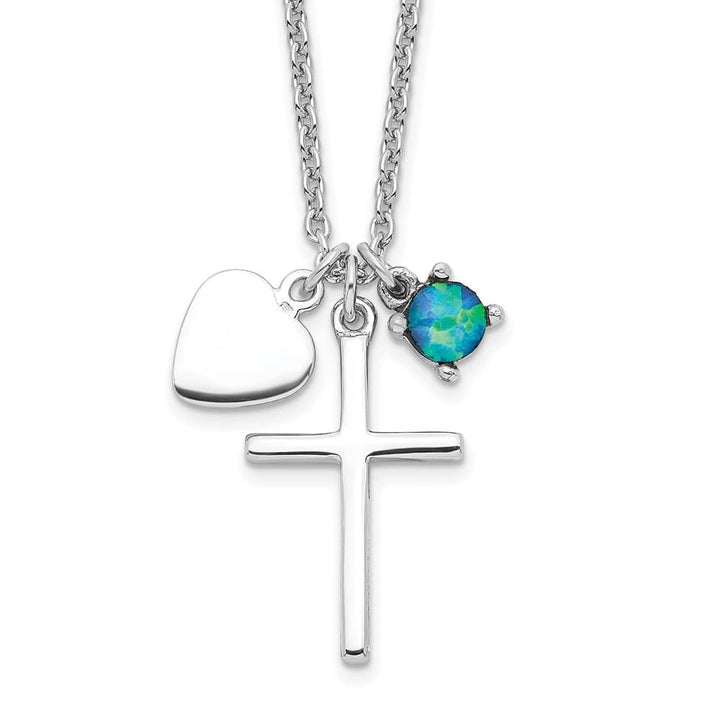 Sterling Silver Created Blue Opal Cross Necklace
