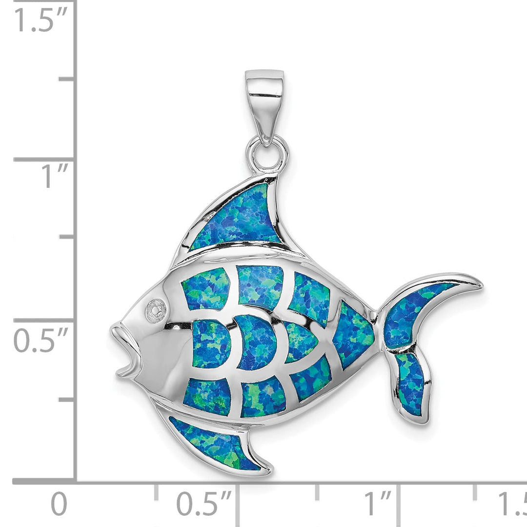 Sterling Silver Created Blue Opal Fish Pendant