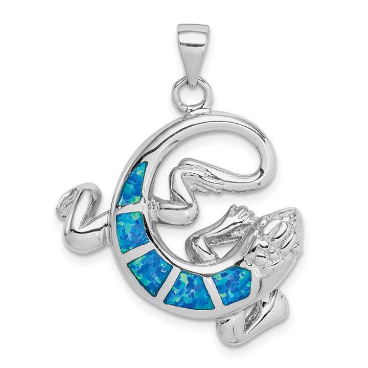 Sterling Silver Created Blue Opal Gecko Pendant
