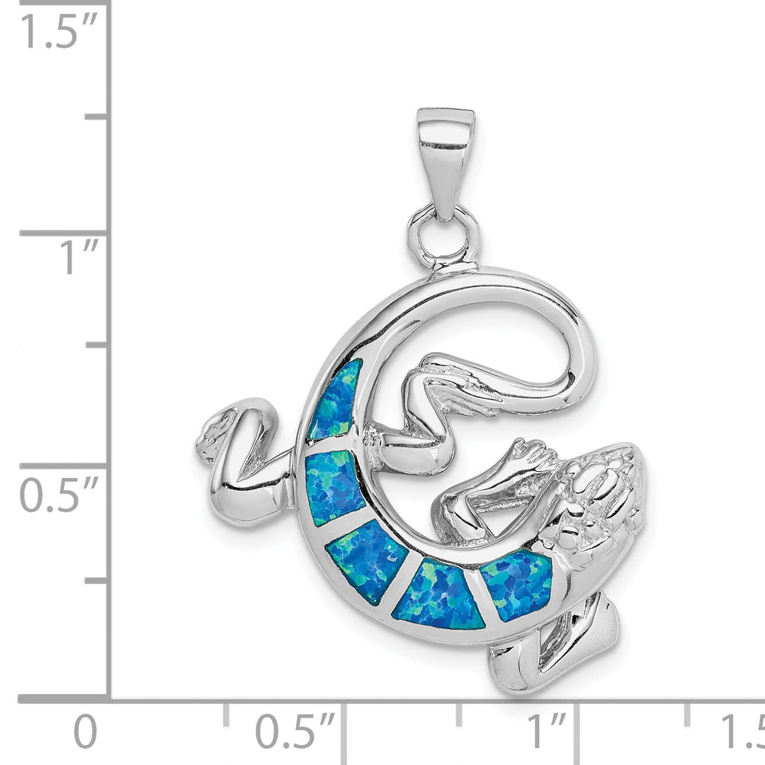Sterling Silver Created Blue Opal Gecko Pendant