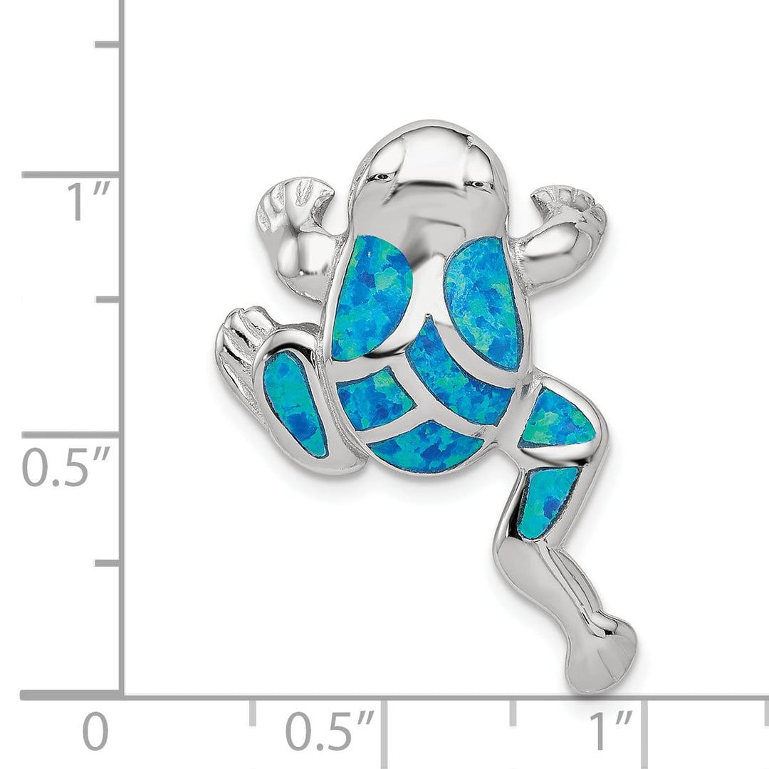 Sterling Silver Created Blue Opal Inlay Frog Slide