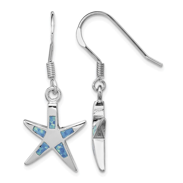 Sterling Silver Created Blue Opal Inlay Starfish Dangle Earrings, view 1 of 4