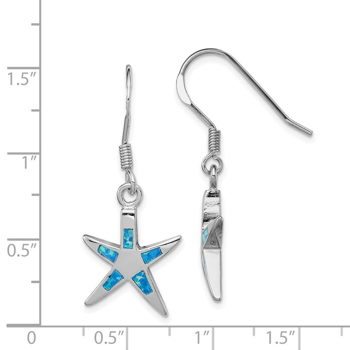 Sterling Silver Created Blue Opal Inlay Starfish Dangle Earrings, view 4 of 4