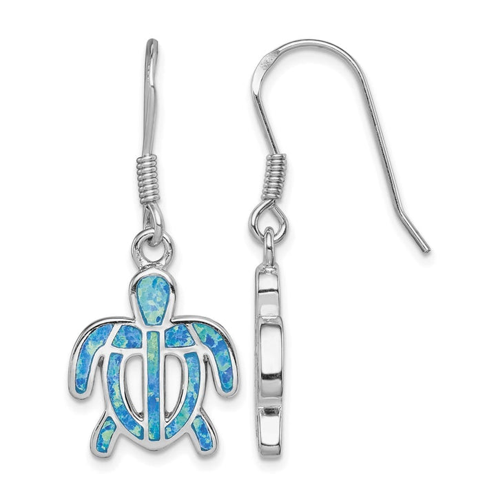 Sterling Silver Created Blue Opal Inlay Tortoise Dangle Earrings, view 1 of 4