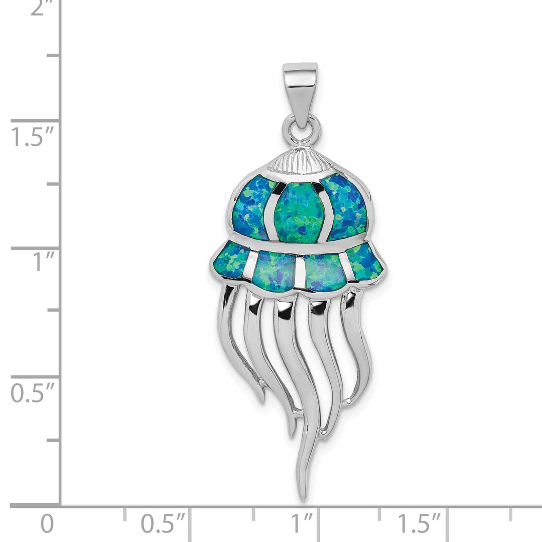 Sterling Silver Created Blue Opal Jellyfish Pendant