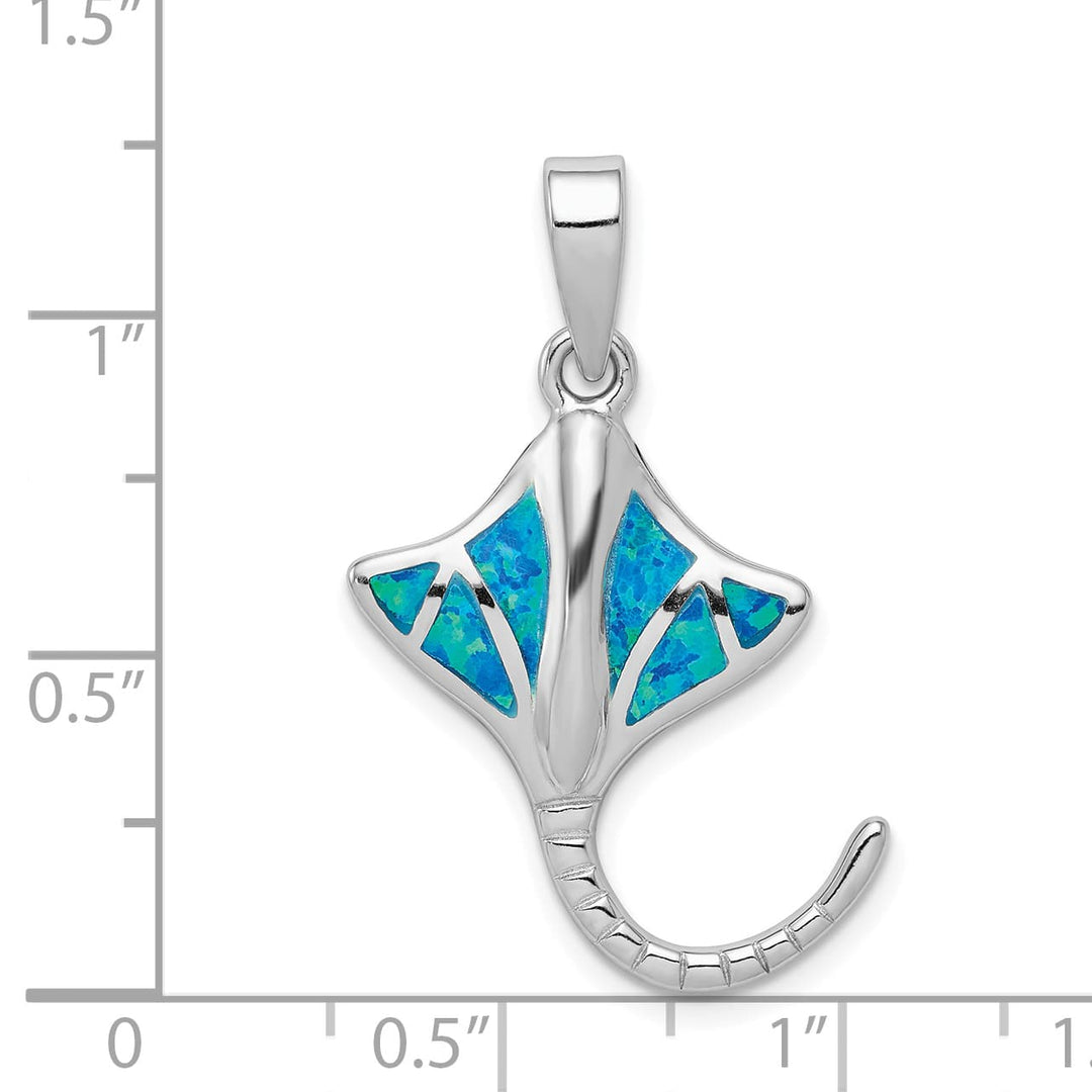 Sterling Silver Created Blue Opal Stingray Pendant