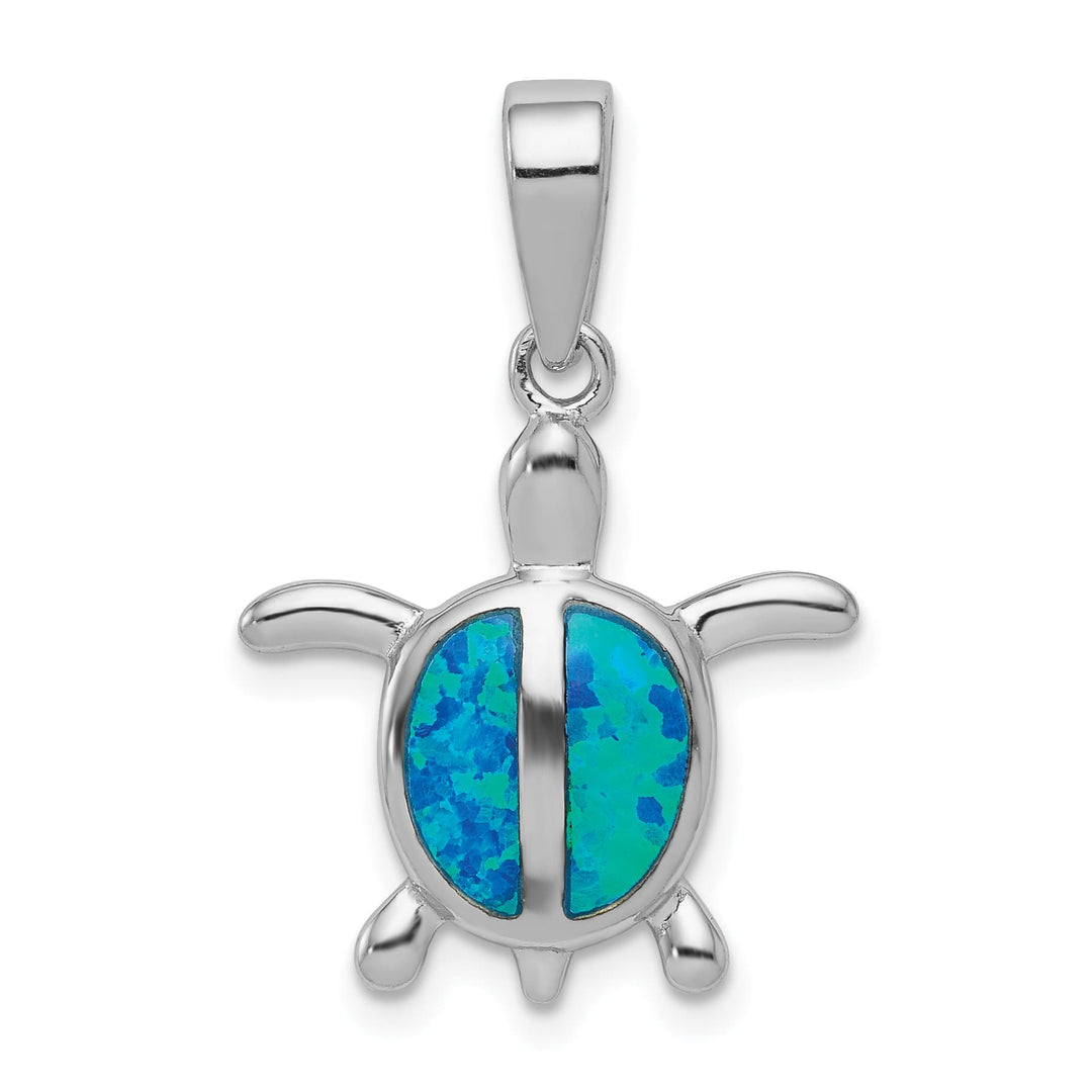 Sterling Silver Created Blue Opal Turtle Pendant