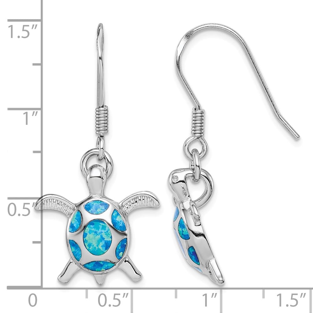 Sterling Silver Created Blue Opal Turtle Shepherd Hook Earrings, view 4 of 4