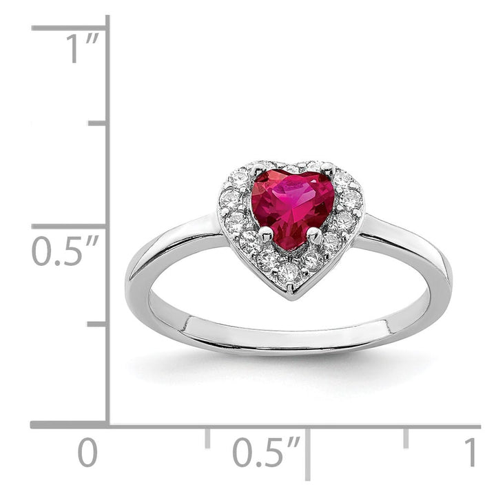 Sterling Silver Created Corundum & CZ Heart Ring