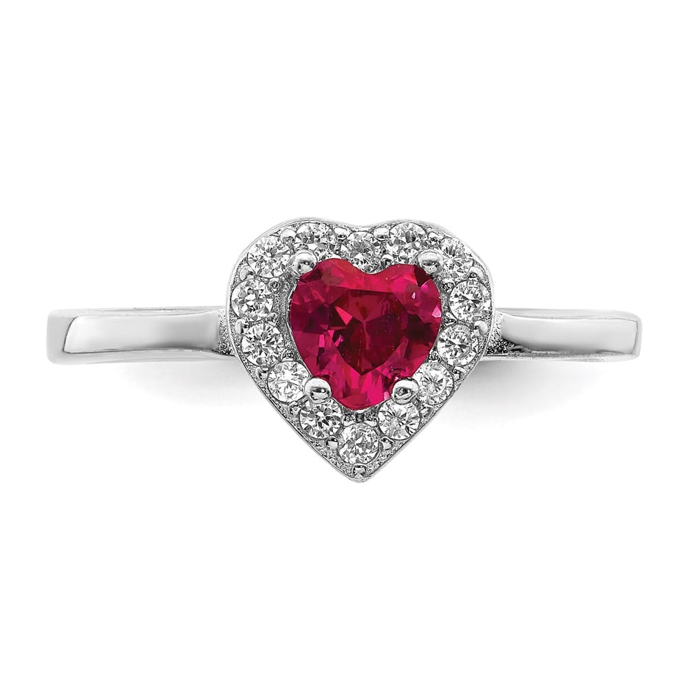 Sterling Silver Created Corundum & CZ Heart Ring