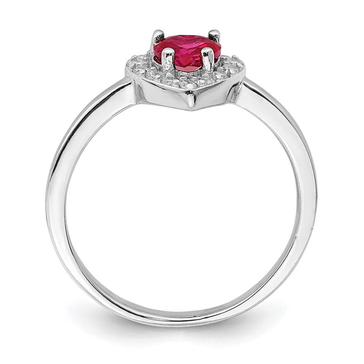 Sterling Silver Created Corundum & CZ Heart Ring