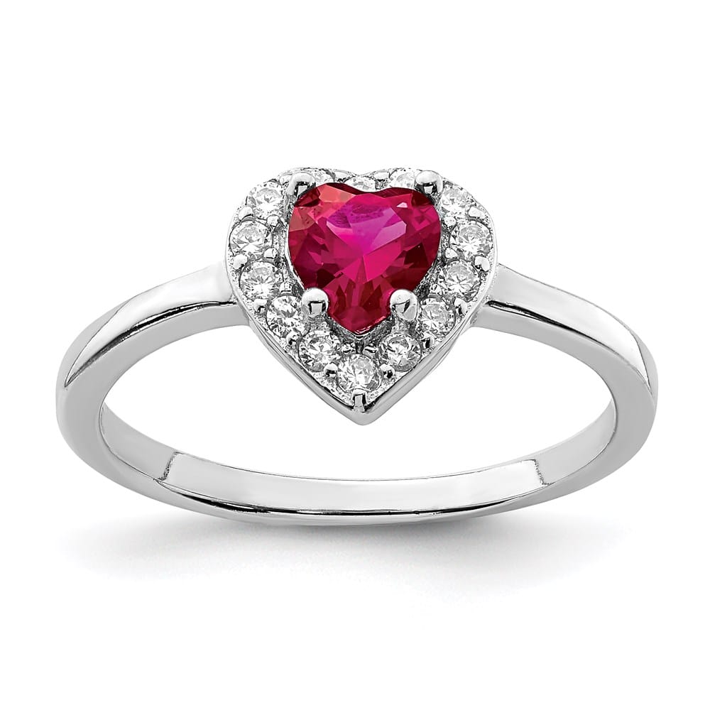 Sterling Silver Created Corundum & CZ Heart Ring