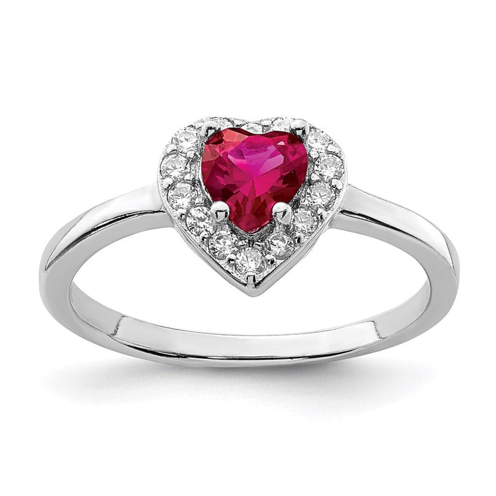 Sterling Silver Created Corundum & CZ Heart Ring