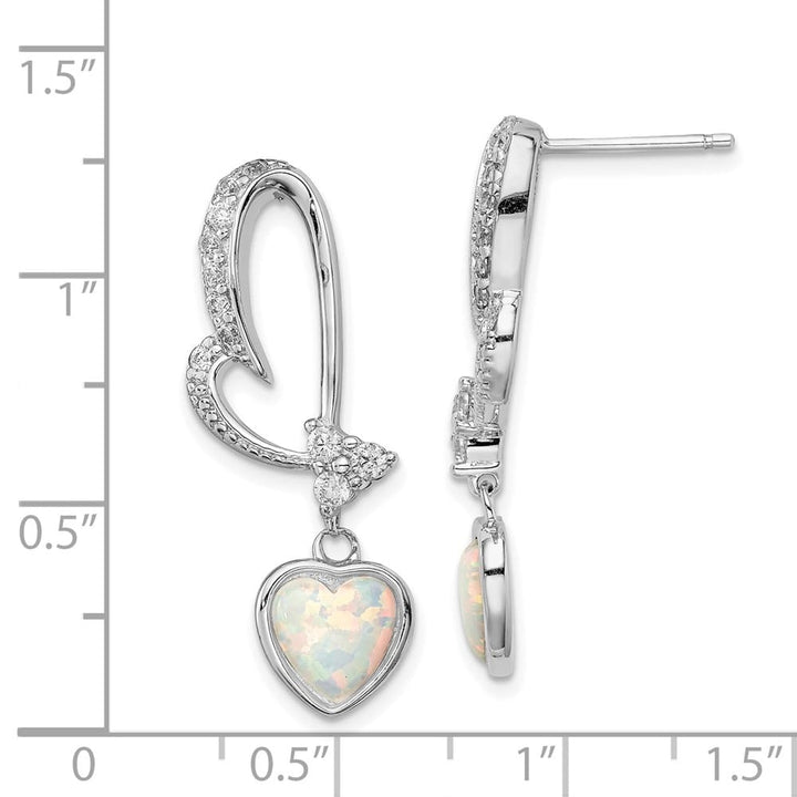 Sterling Silver Created Opal and CZ Heart Dangle Earrings