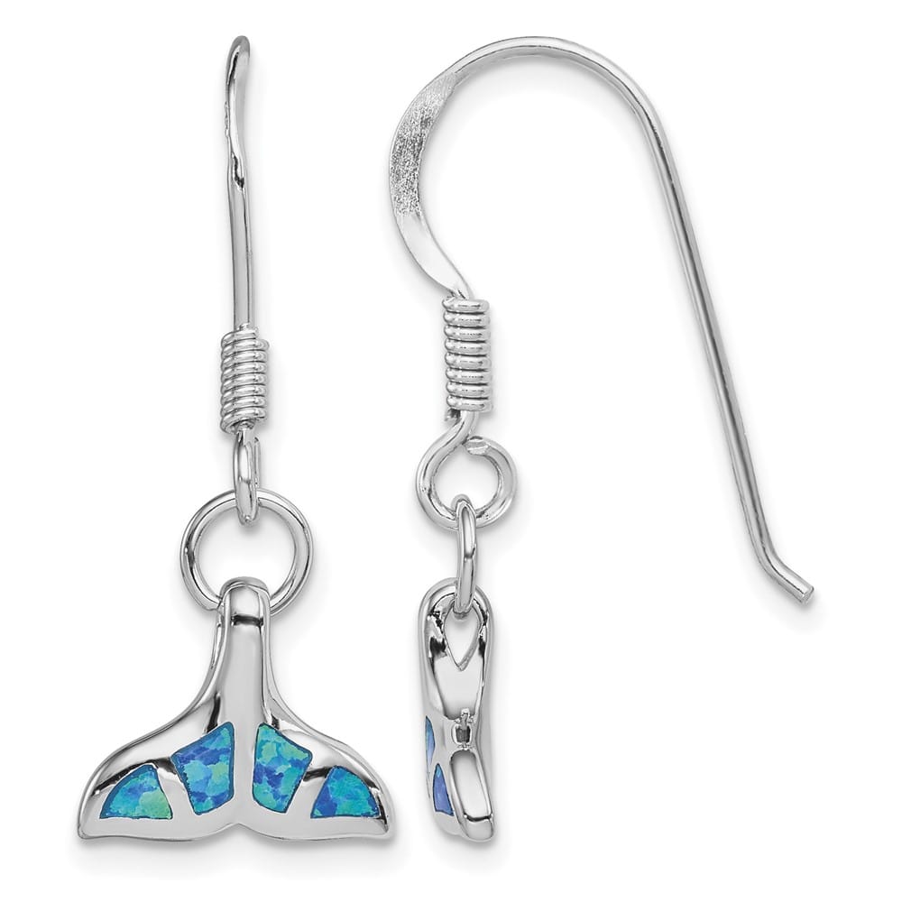 Sterling Silver Created Opal Dolphin Tail Dangle Earrings, view 1 of 4