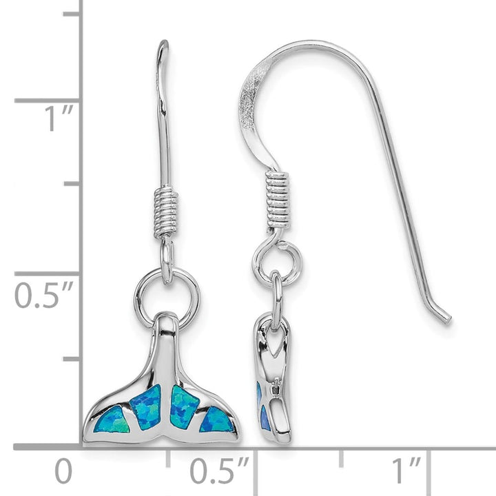 Sterling Silver Created Opal Dolphin Tail Dangle Earrings, view 4 of 4