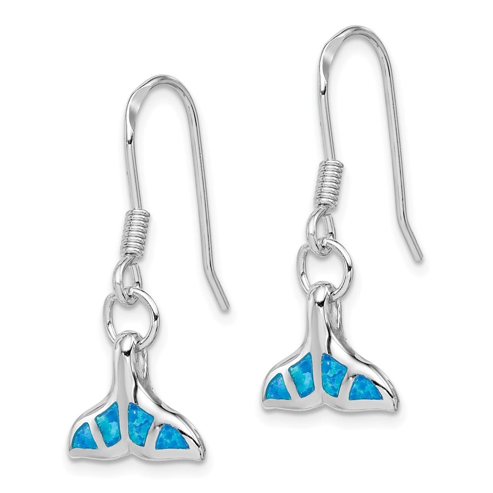 Sterling Silver Created Opal Dolphin Tail Dangle Earrings, view 2 of 4