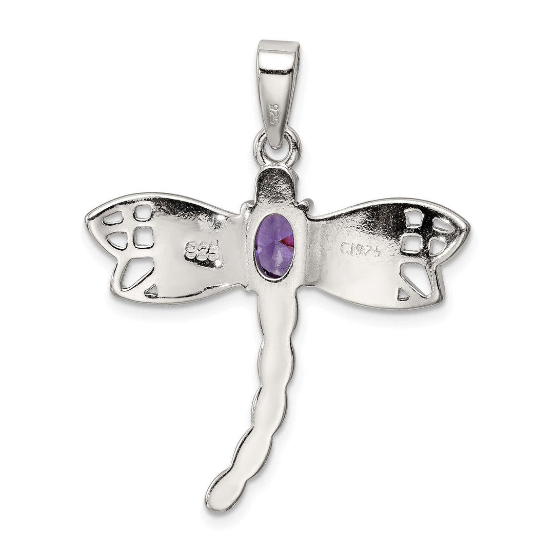 Sterling Silver Created Opal Dragonfly Amethyst Pendant