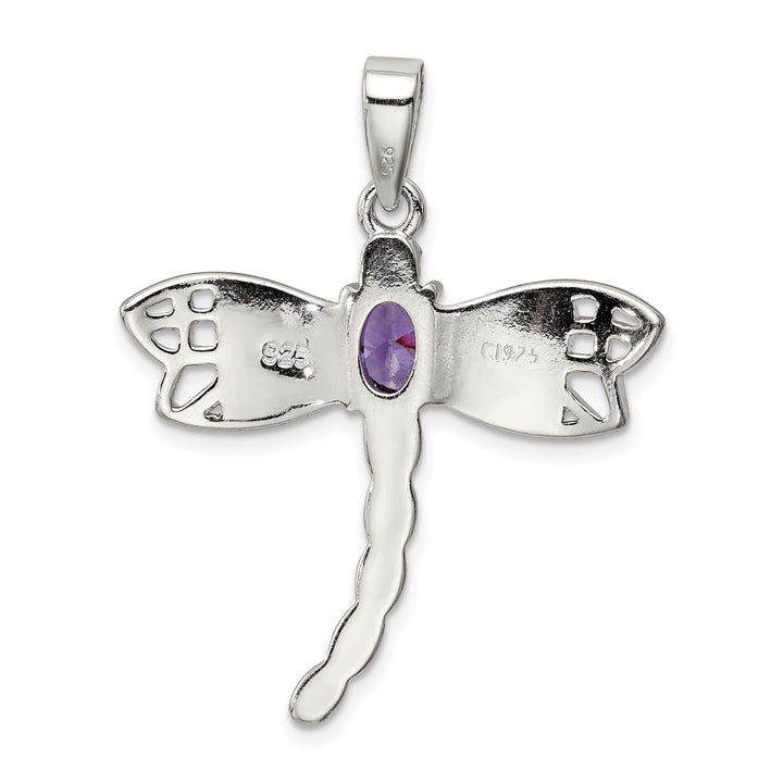 Sterling Silver Created Opal Dragonfly Amethyst Pendant