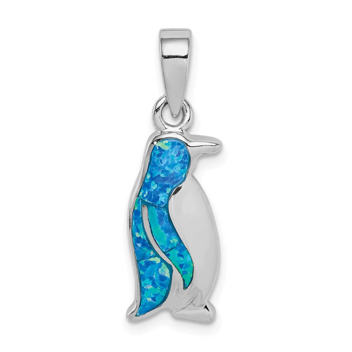 Sterling Silver Created Opal Inlay Penguin Pendant