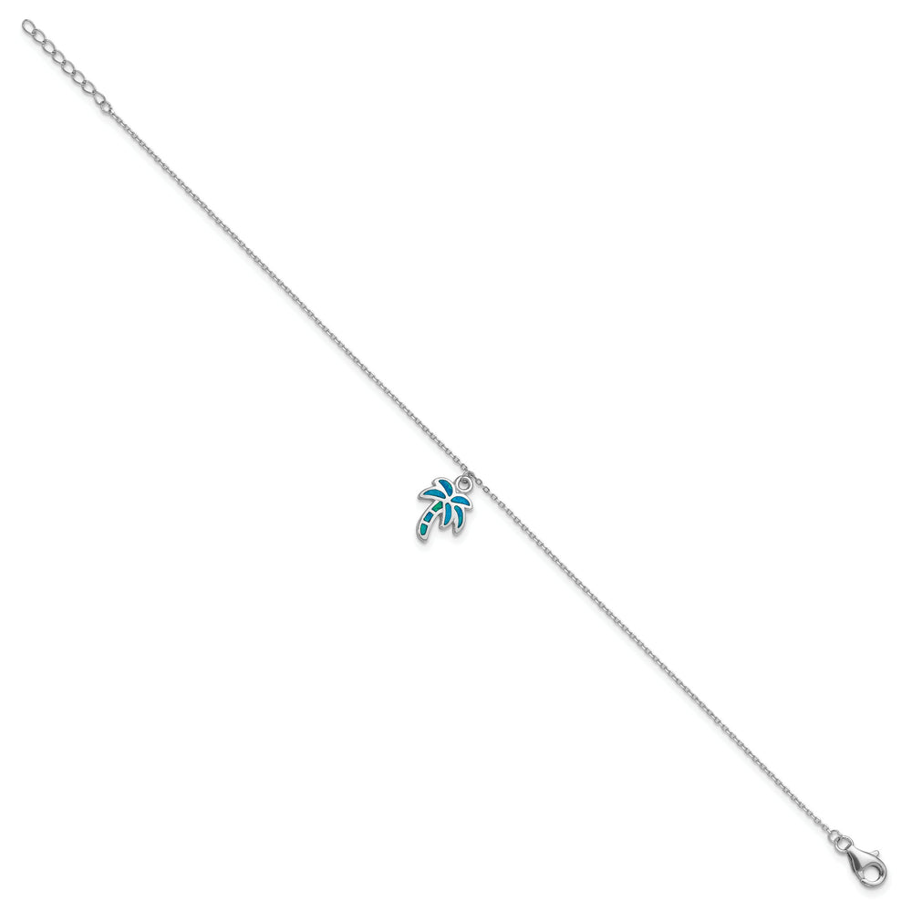 Sterling Silver Created Opal Palm Tree 9 inch Anklet