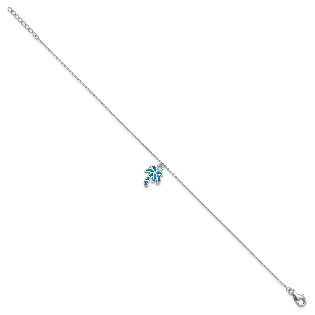 Sterling Silver Created Opal Palm Tree 9 inch Anklet