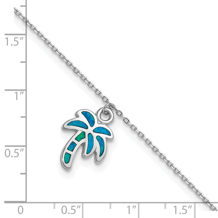 Sterling Silver Created Opal Palm Tree 9 inch Anklet
