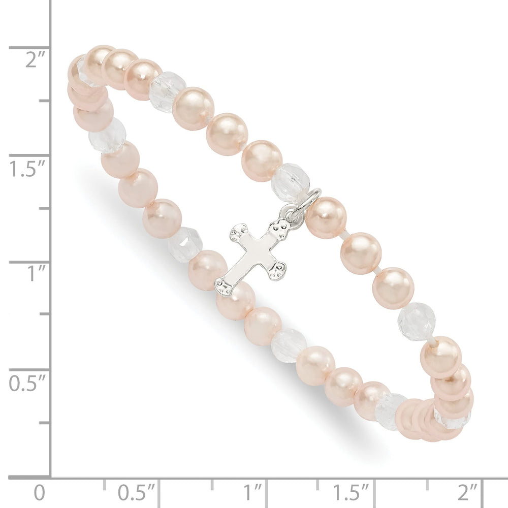 Sterling Silver Cross and Pink Shell Bead and Crystal 45mm Bracelet