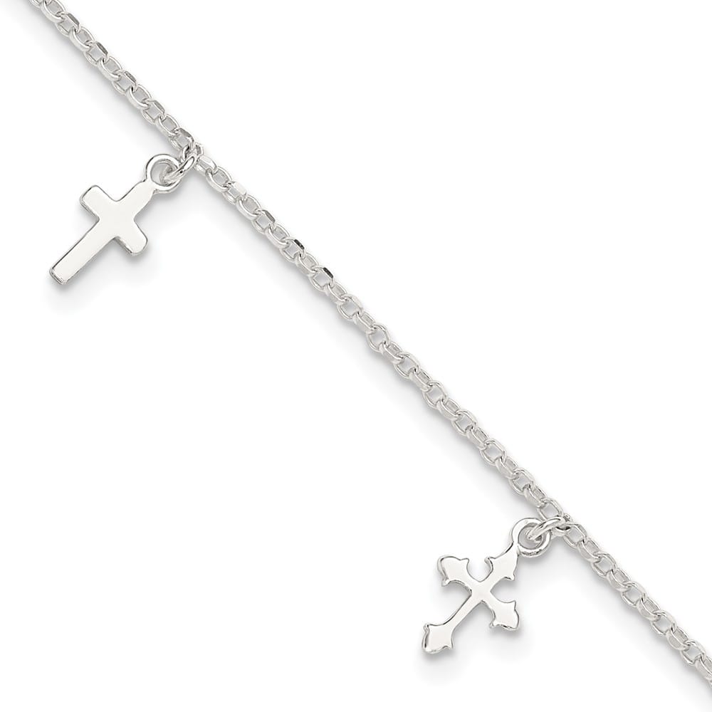 Sterling Silver Cross Charms Anklet — .925 sterling silver, 10 inches long, 1 inch extension, 1.5 mm wide, spring ring clasp, 2.16 g