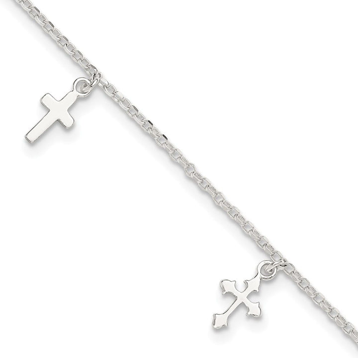 Sterling Silver Cross Charms Anklet — .925 sterling silver, 10 inches long, 1 inch extension, 1.5 mm wide, spring ring clasp, 2.16 g