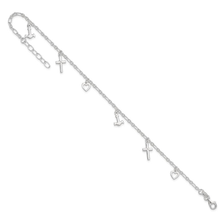 Sterling Silver Cross/Heart/Anchor Anklet