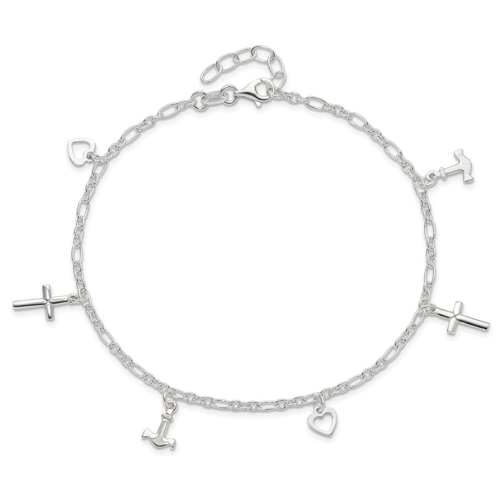 Sterling Silver Cross/Heart/Anchor Anklet