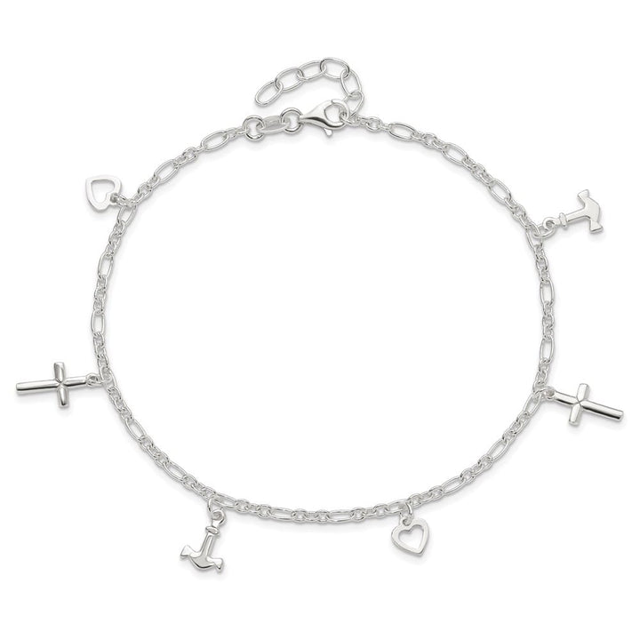 Sterling Silver Cross/Heart/Anchor Anklet
