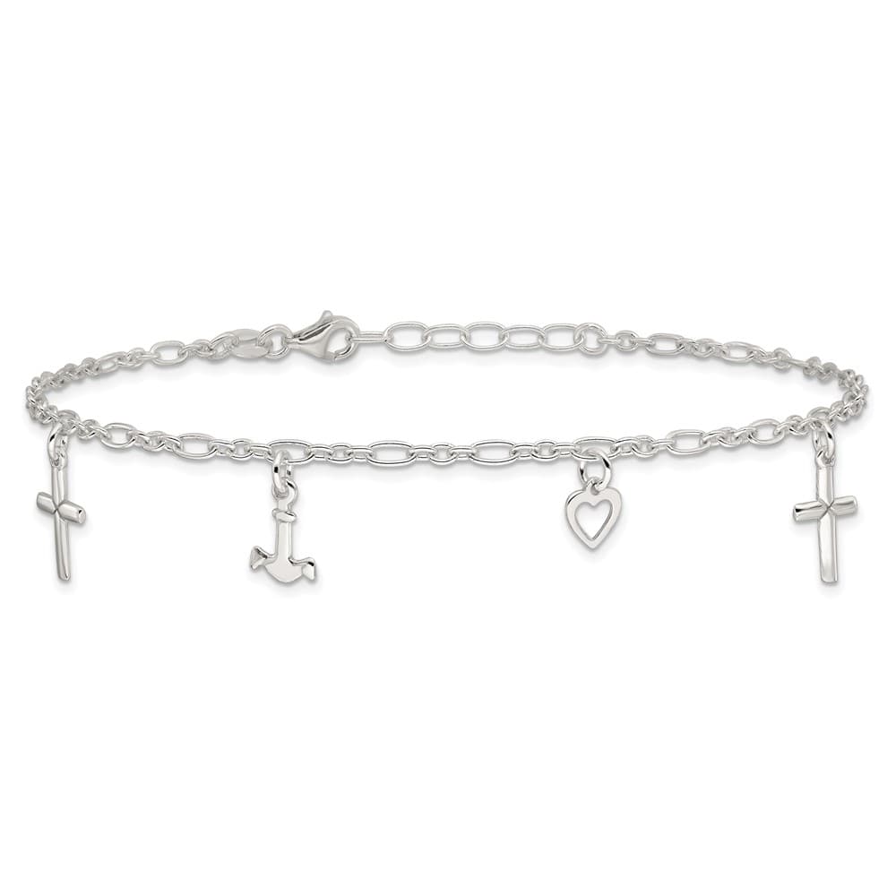 Sterling Silver Cross/Heart/Anchor Anklet