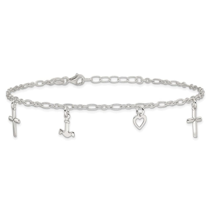Sterling Silver Cross/Heart/Anchor Anklet