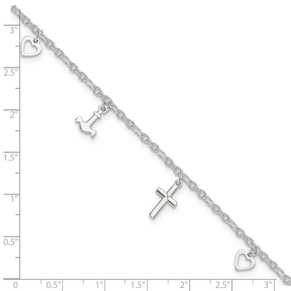 Sterling Silver Cross/Heart/Anchor Anklet
