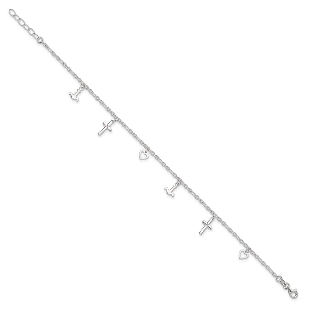 Sterling Silver Cross/Heart/Anchor Anklet