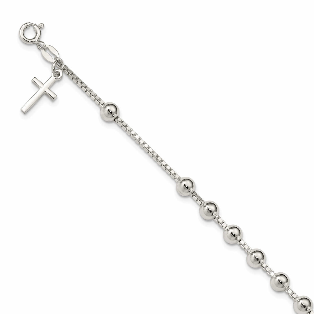 Sterling Silver Cross on Bead Bracelet