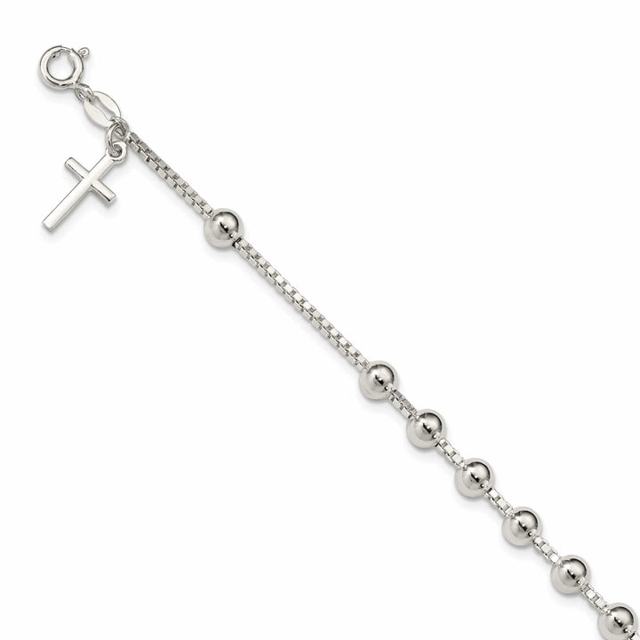 Sterling Silver Cross on Bead Bracelet