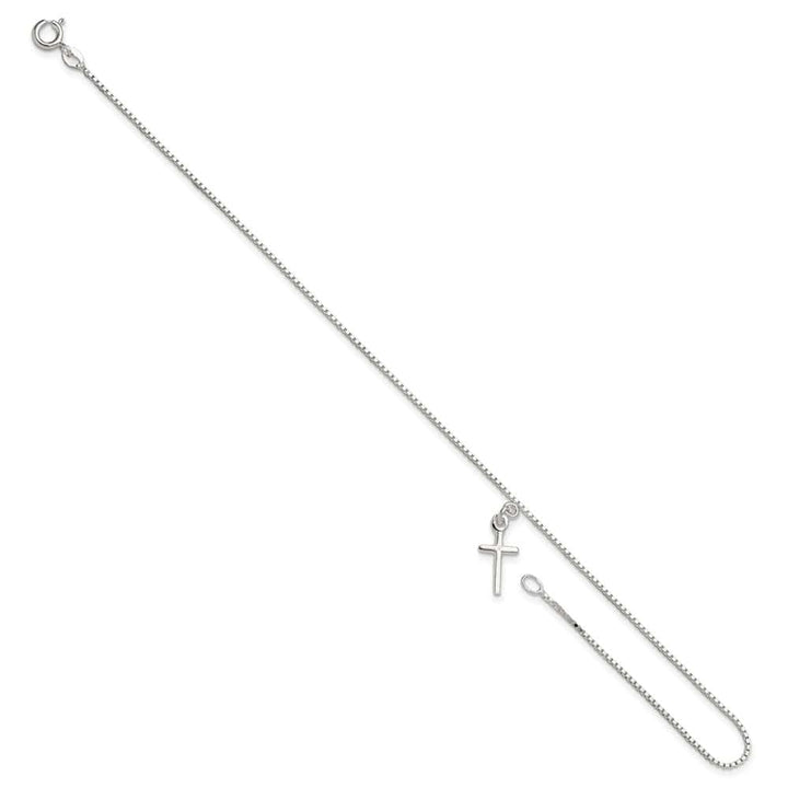 Sterling Silver Cross on Box Link Anklet