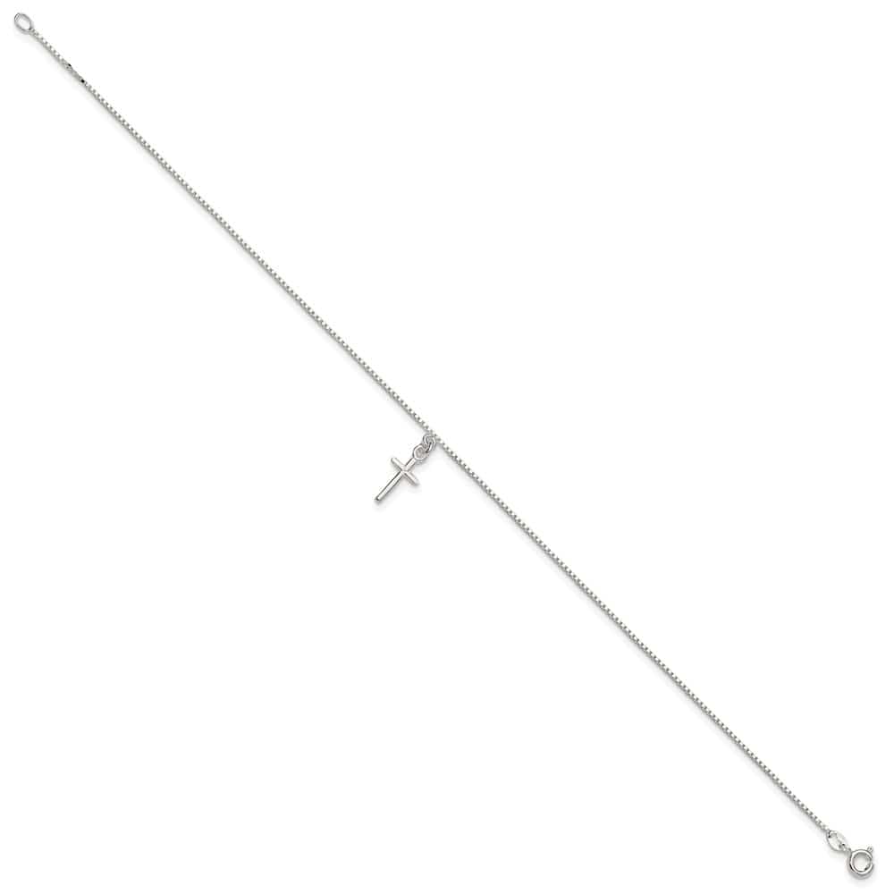 Sterling Silver Cross on Box Link Anklet