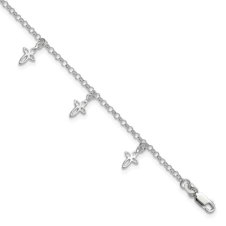 Sterling Silver Cross on Rolo Link Anklet — .925 sterling silver, 9 inches long, 3 mm wide, lobster clasp, 2.92 g
