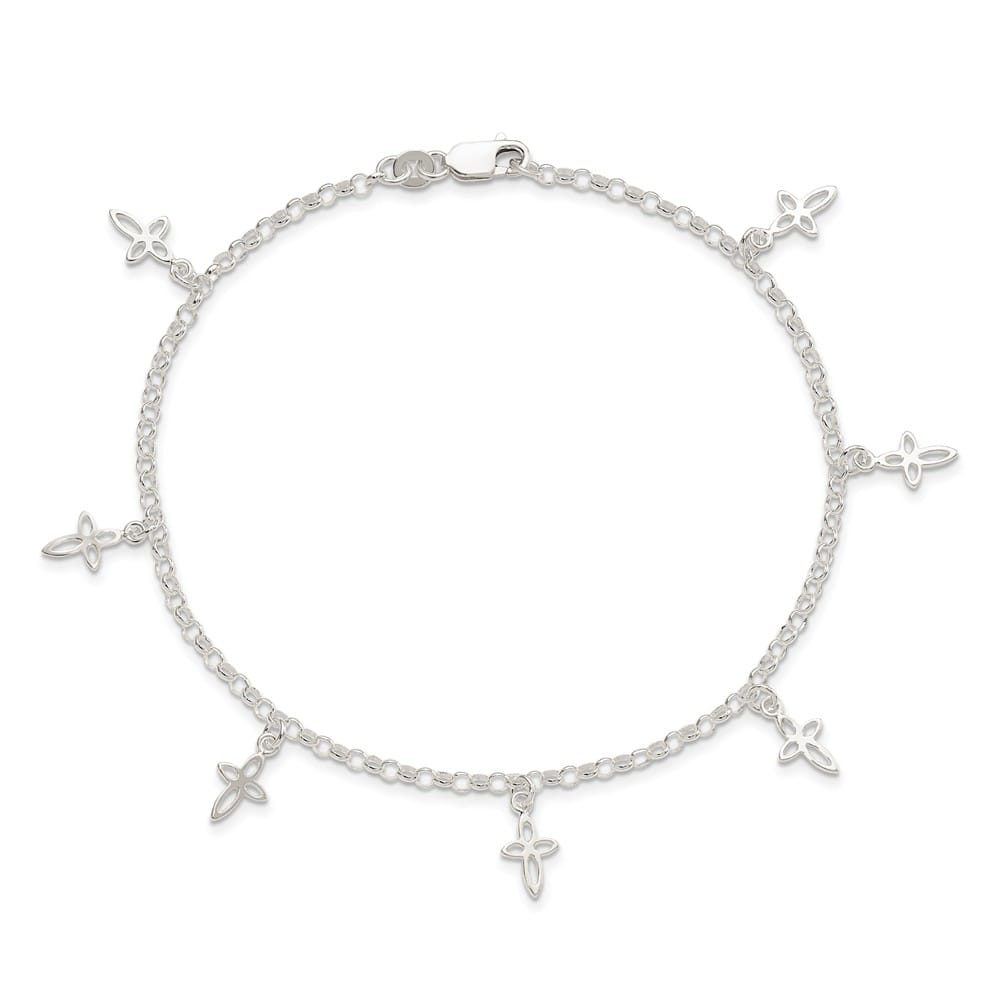 Sterling Silver Cross on Rolo Link Anklet