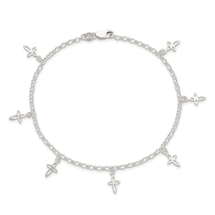 Sterling Silver Cross on Rolo Link Anklet
