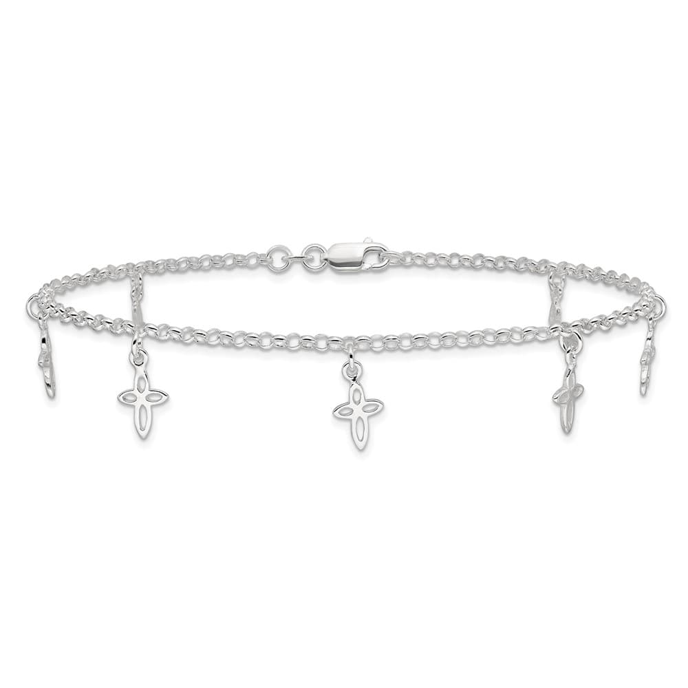 Sterling Silver Cross on Rolo Link Anklet